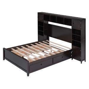 CLIHOME Full Size Wooden Bed With All-in-One Cabinet and 10 Shelves - 1 of 4