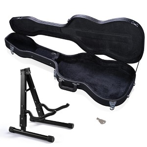Yescom Electric Guitar Case for Stratocaster Style w/ Folding Guitar Floor Stand Black-PU & Stand - 1 of 4