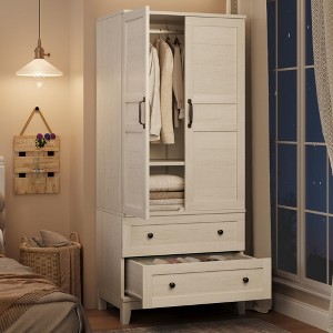 Armoire Wardrobe Closet with 2 Drawers,72" Wooden Wardrobe Cabinet with Hanging Rod, Doors and 18 Adjustable Shelves for Bedroom - 1 of 4