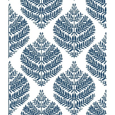 RoomMates Hygge Fern Damask Peel and Stick Wallpaper Blue: Vinyl, Self-Adhesive, Removable, Modern Decor, 28 Sq Ft Coverage