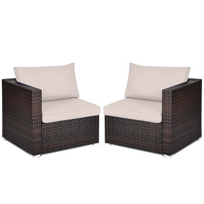 Beige Wicker and Metal Two-Seater Sectional Sofa
