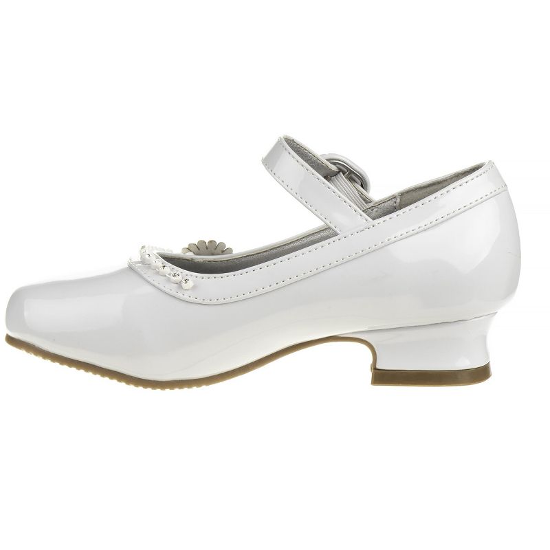 Josmo Little Kids' Girls' Dress Shoes - White Flower Mary Jane Style with Low Heel for Wedding Party, Princess Shoes, 3 of 8