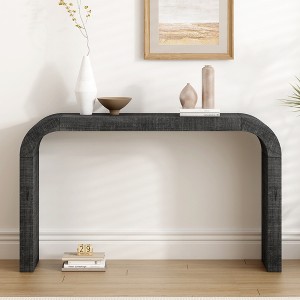 Mirod Wood Console Table with Curved Edge, Natural Cedar Veneer Entryway and Living Room Sofa Table - 1 of 4