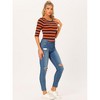 INSPIRE CHIC Women's Elbow Sleeves Boat Slim Fit Casual Stripe Animal Print Multi Floral Pattern T-Shirt - 2 of 4