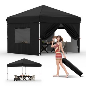 10'x10' Pop Up Canopy Tent Easy to Set Up and Take Down, with 4Pcs Sidewalls, Portable Instant Commercial Canopy for Patio, Outdoor, Camping, Black - 1 of 4