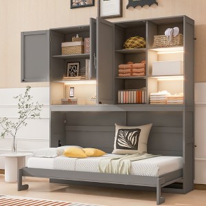 Twin Size Murphy Bed with Top Cabinet and Shelves - 1 of 4