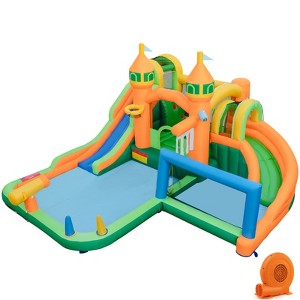 Tangkula Inflatable Water Slide Mega Waterslide Park Bounce House for Outdoor w/Dual Slides Giant Splash Pool 688w Blower Water Slides - 1 of 4