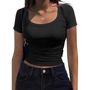 Zeagoo Women's Short Sleeve T Shirts Casual Summer Basic Scoop Neck Slim Fit Rib Knit Business Work Tee Tops - 1 of 4