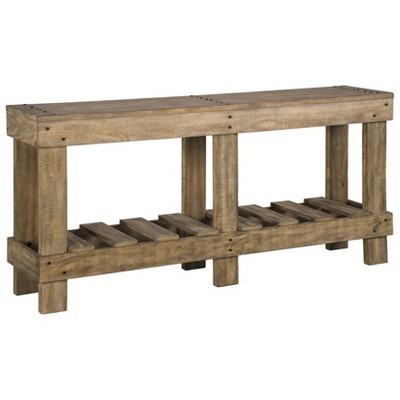 Transitional Light Brown Solid Wood Sofa Table with Open-Slat Storage