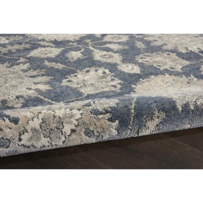 Slate Blue Floral Medallion 26" Hand-Knotted Easy-Care Rug