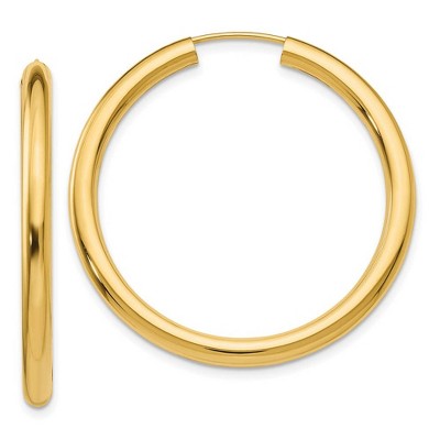 Black Bow Jewelry 3mm x 35mm 14k Yellow Gold Polished Endless Tube Hoop Earrings