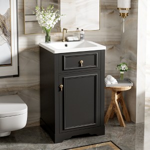 Grungis 20" Bathroom Vanity with Ceramic Sink,Bathroom Sink Cabinet with Adjustable Shelf and Door-Mounted Storage Rack for Bathroom - 1 of 4