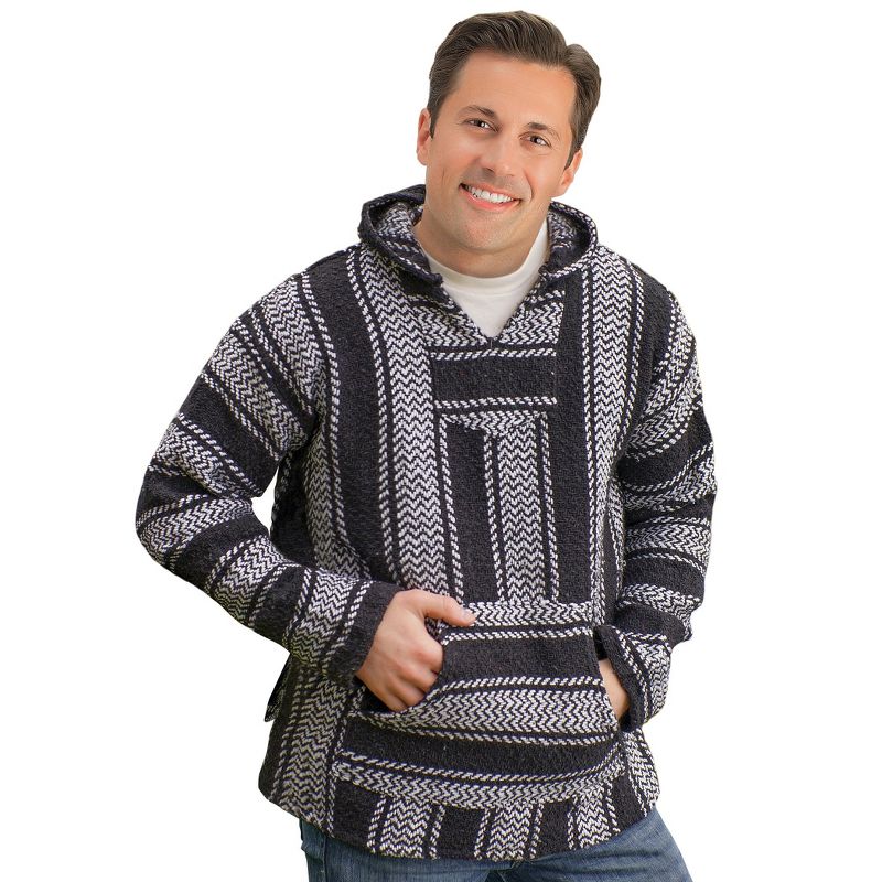 Collections Etc Casual Cozy Hooded Black & White Baja Pullover, 1 of 5