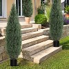 Set of 2 Potted, Faux Cedar Trees - Lifelike UV-Protected Topiary for Front Door Decor, Porch, Garden, and Entryway - Indoor/Outdoor - 4 of 4
