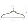 100 Piece Set of Velvet Slim Profile Heavy Duty Felt Hangers with Stainless Steel Swivel Hooks in Gray - 3 of 4