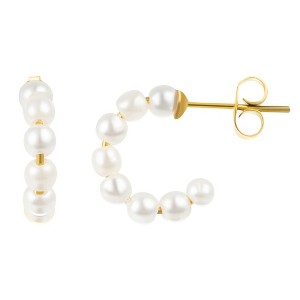 Adornia Tarnish Resistant 14k Gold Plated Pearl Huggie Hoops - 1 of 4