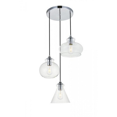 Elegant Lighting Destry 3 Lights Chrome Pendant With Clear Glass