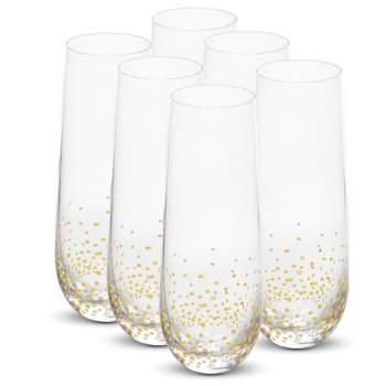 American Atelier Luster Stemless Flute Set of 6 Made of Glass, Confetti Design, Champagne Wine Glasses for Rose and Mimosas, Cocktail Glass Set