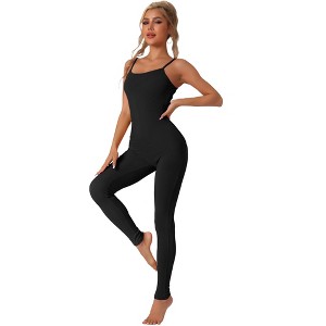 Allegra K Women's Workout No Show Bodycon One Piece Spaghetti Strap Body Shapers - 1 of 4