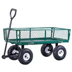 Costway Heavy Duty Lawn Garden Utility Cart Wagon Wheelbarrow Steel Trailer