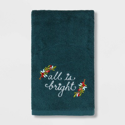 All is Bright Embroidered Terry Holiday Hand Towel Blue - Threshold™