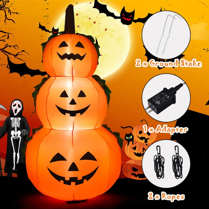 Tangkula Halloween Decoration 6FT Inflatable Stacked Pumpkins With LED Lights Blow Up Yard, 4 of 9