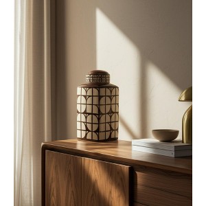 Modern Ceramic Jar with Geometric Design - Sleek Contemporary Decorative Accent Piece - Stylish Handcrafted Artisanal Home Decor Vessel - 1 of 4