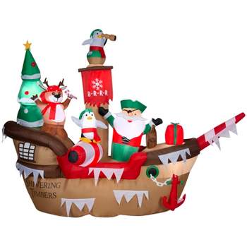 Gemmy Giant Christmas Inflatable Pirate Ship, 8 ft Tall, Multi