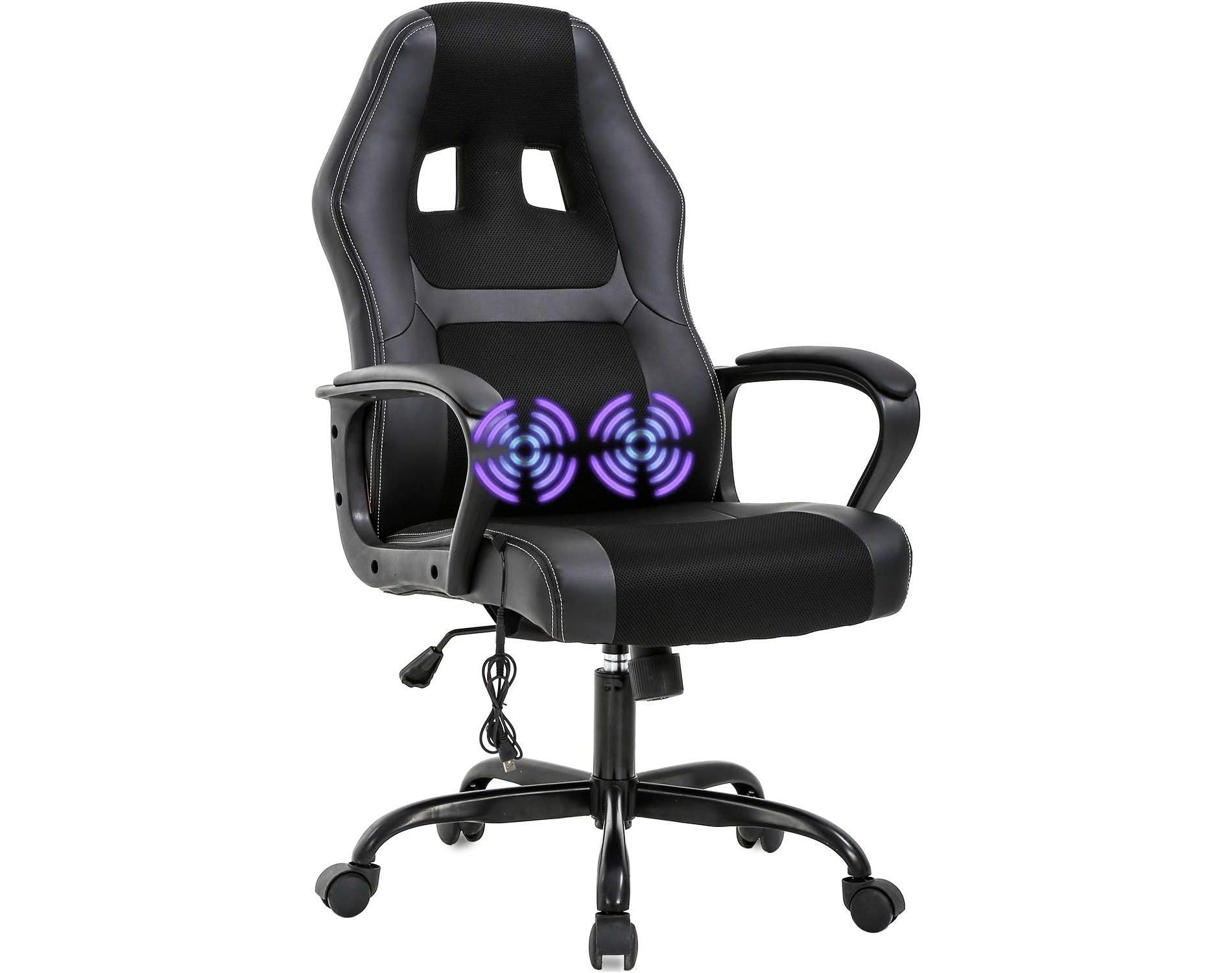FDW Racing Gaming Chair Home Office Chair Ergonomic Desk Chair Massage PU Leather Computer Chair with Lumbar Support Headrest Armrest ,Black