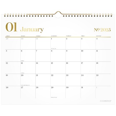 Cambridge 2025 Wall Calendar 14.875"x11.875" Workstyle White: Monthly Planner, Twin-Wire Binding, Acid-Free Paper