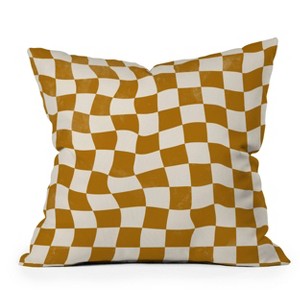 16"x16" Avenie Warped Checkerboard Square Throw Pillow Gold - Deny Designs: Machine Washable, Indoor Use, Zipper Closure - 1 of 4