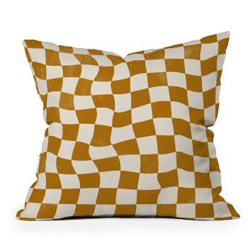 16"x16" Avenie Warped Checkerboard Square Throw Pillow Gold - Deny Designs