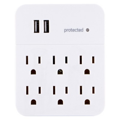 Ge 2' Extension Cord With 6 Outlet Power Strip White : Target