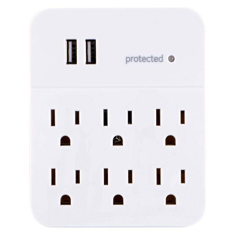 GE 6 Outlet 2 USB Port Surge Protector Wall Tap 560 White, 1 of 8