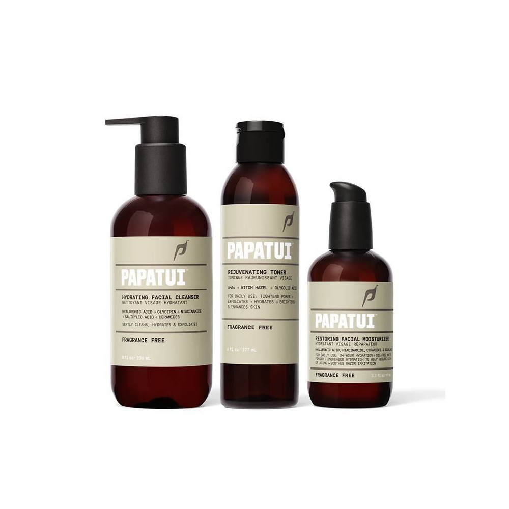 Papatui Men's Unscented 8 fl oz Face Cleanser + 3.3 fl oz Face Moisturiser + 6 fl oz Face Toner