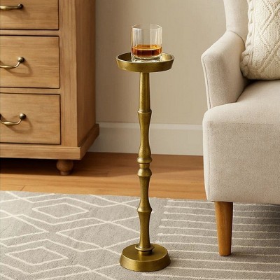 Royal Hampton 26 Inch Drink Side Table with Round Top and Turned Pedestal Metal Base