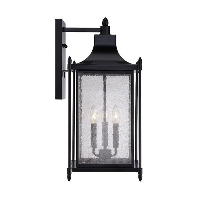 Black Transitional Outdoor Lantern Sconce with Clear Seeded Glass