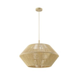 Globe Electric 1-Light Wood Toned Pendant Light with Beige Paper Twine Shade: ETL Listed, Adjustable Height, Metal Body - 1 of 4