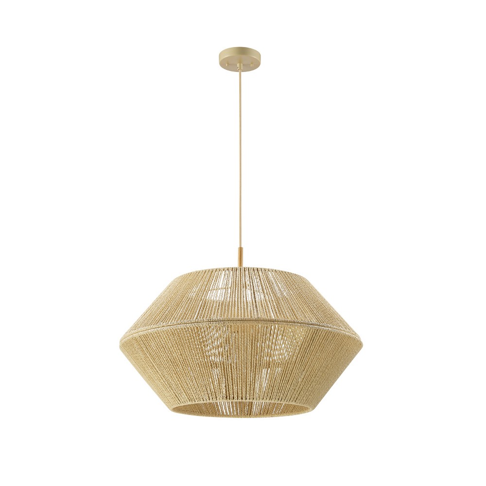 Globe Electric 1-Light Wood Toned Pendant Light with Beige Paper Twine Shade: ETL Listed, Adjustable Height, Metal Body