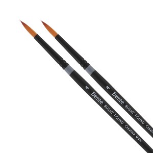 Creative Mark Beste Golden Taklon Bushy Round, #6 - 2 Pack Artist Paint Brush, Professional Watercolor Brushes, For Acrylic Painting, Short Handle, - 1 of 4