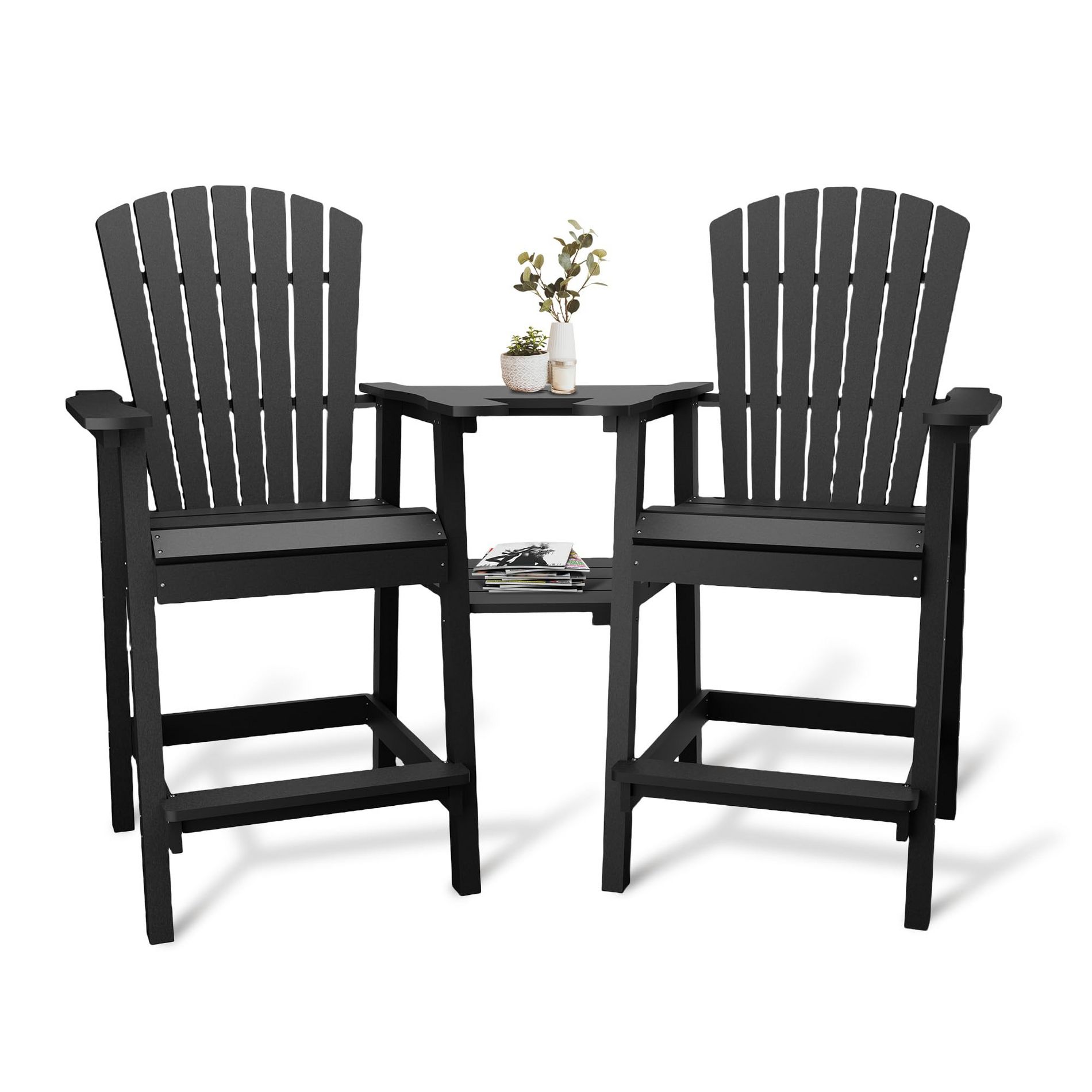 3-Piece Outdoor Furniture Set,Tal Set of 2, Poly Balcony Chair with Double Connecting Tray Patio Stools for Outdoor Deck Lawn Pool Backyard