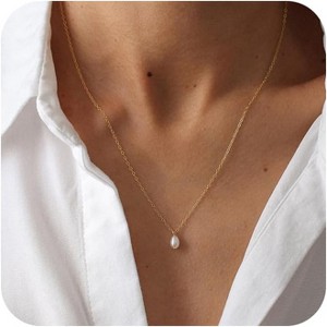 Gold Pearl Necklace for Women, Dainty 14K Gold Plated Single Pearl Drop Pendant - 1 of 4