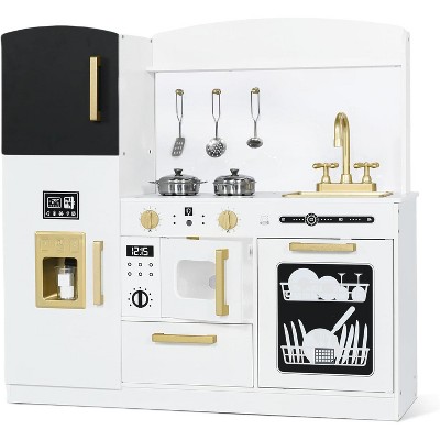 Wooden Play Kitchen Set for Kids with Ice Maker, Sink, Microwave, Dishwasher & Accessories – Educational Role Play Toy for Toddlers Ages 3+