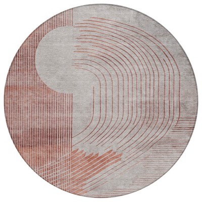 Salmon And Beige Geometric Washable Indoor Outdoor Area Rug