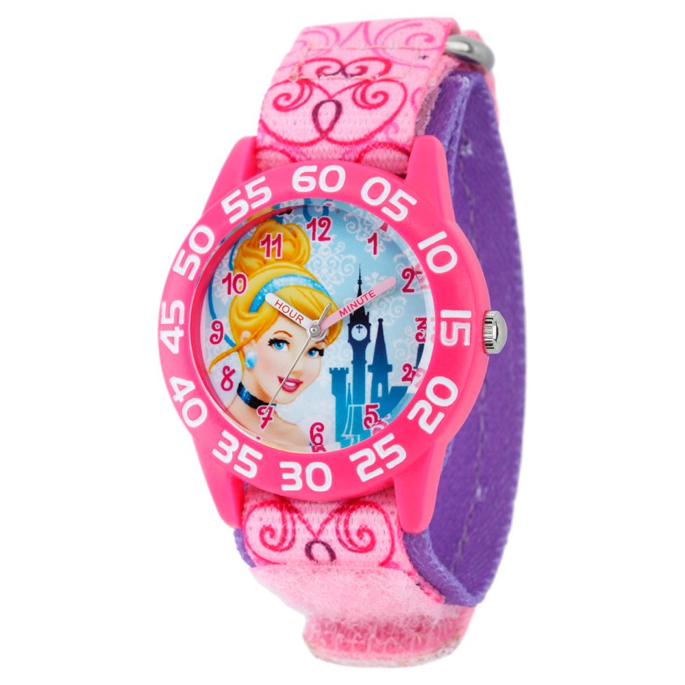 Photos - Wrist Watch Disney Girls'  Cinderella Pink Plastic Time Teacher Watch - Pink 