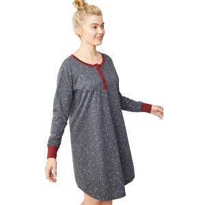 ellos Plus Size Long Sleeve Henley Sleepshirt - 1 of 4