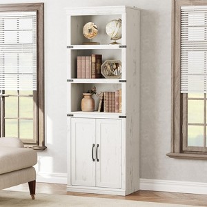 Farmhouse Bookcases with Doors, 5 Tier Bookshelf with Storage, Wooden Storage Cabinet - 1 of 4