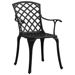 vidaXL Bistro Set - Cast Aluminum Black Outdoor Seating, Weather Resistant Garden Chairs with High Backrest & Ergonomic Armrests, Decorative Tabletop - 1 of 4