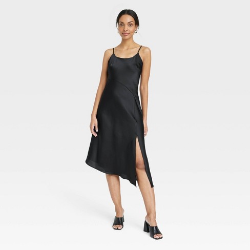 Black Spot Strappy Lace Trim Midi Slip Dress