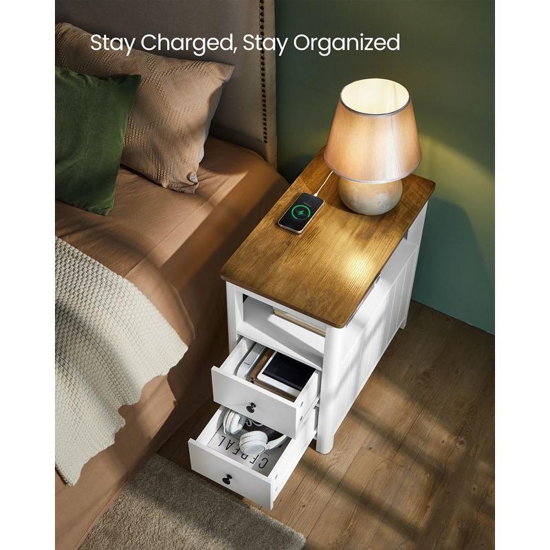 VASAGLE Side Table with Charging Station, Narrow Nightstand with 2 Drawers, Living Room End Table with Storage, 5 of 11